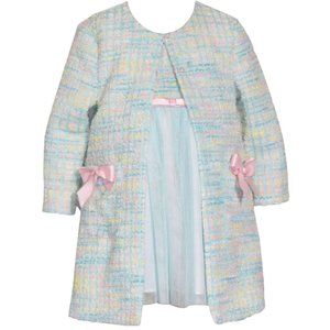 NEW Bonnie Jean Girls 12M-6X Aqua Boucle Spring Easter Dress Coat Set